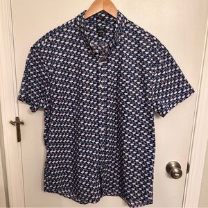 J.CREW Men's Slim Fit Short Sleeve Factory Shirt Navy With Flamingos Size XXL